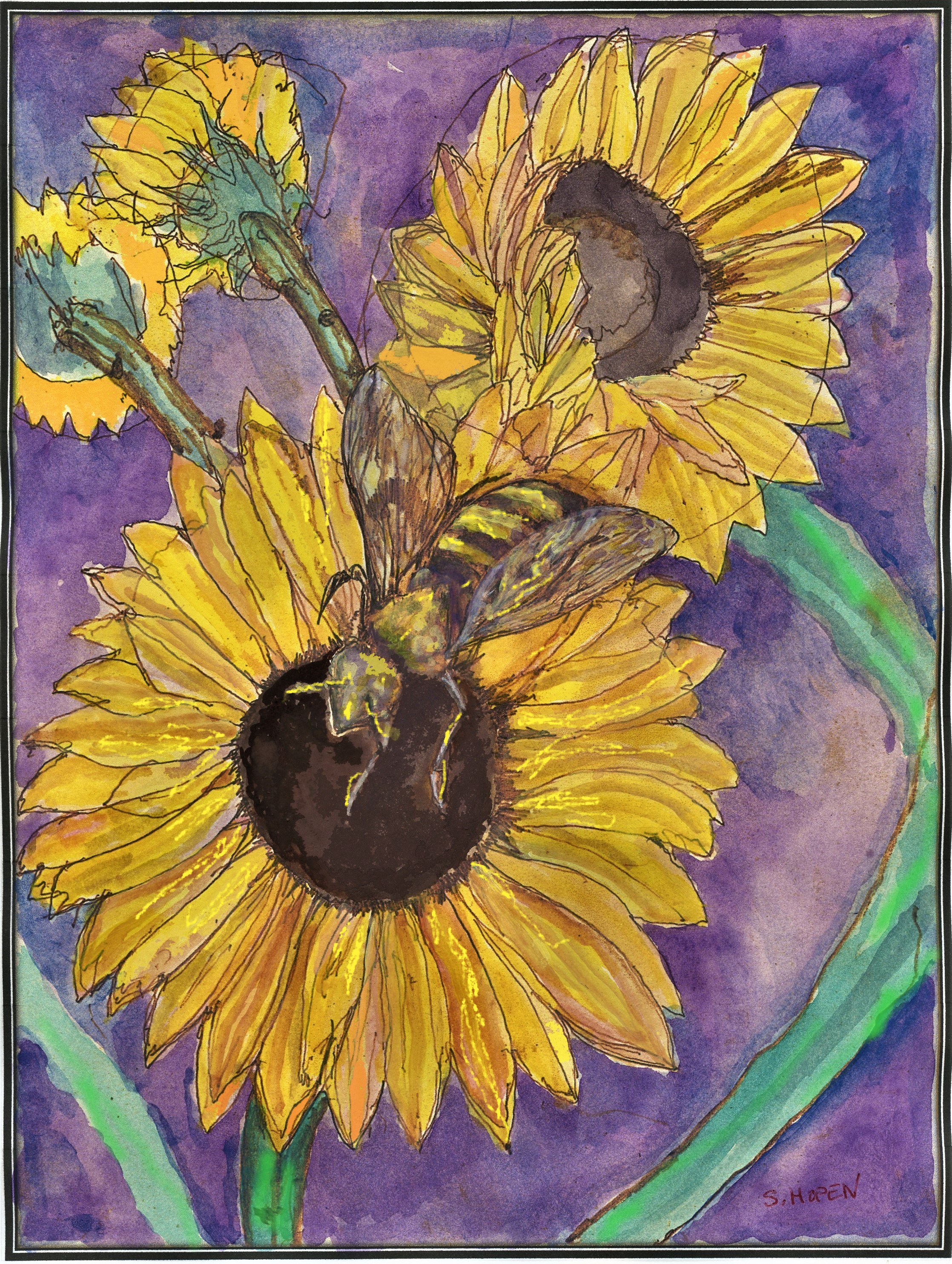 bee-and-sunflowers-color-1