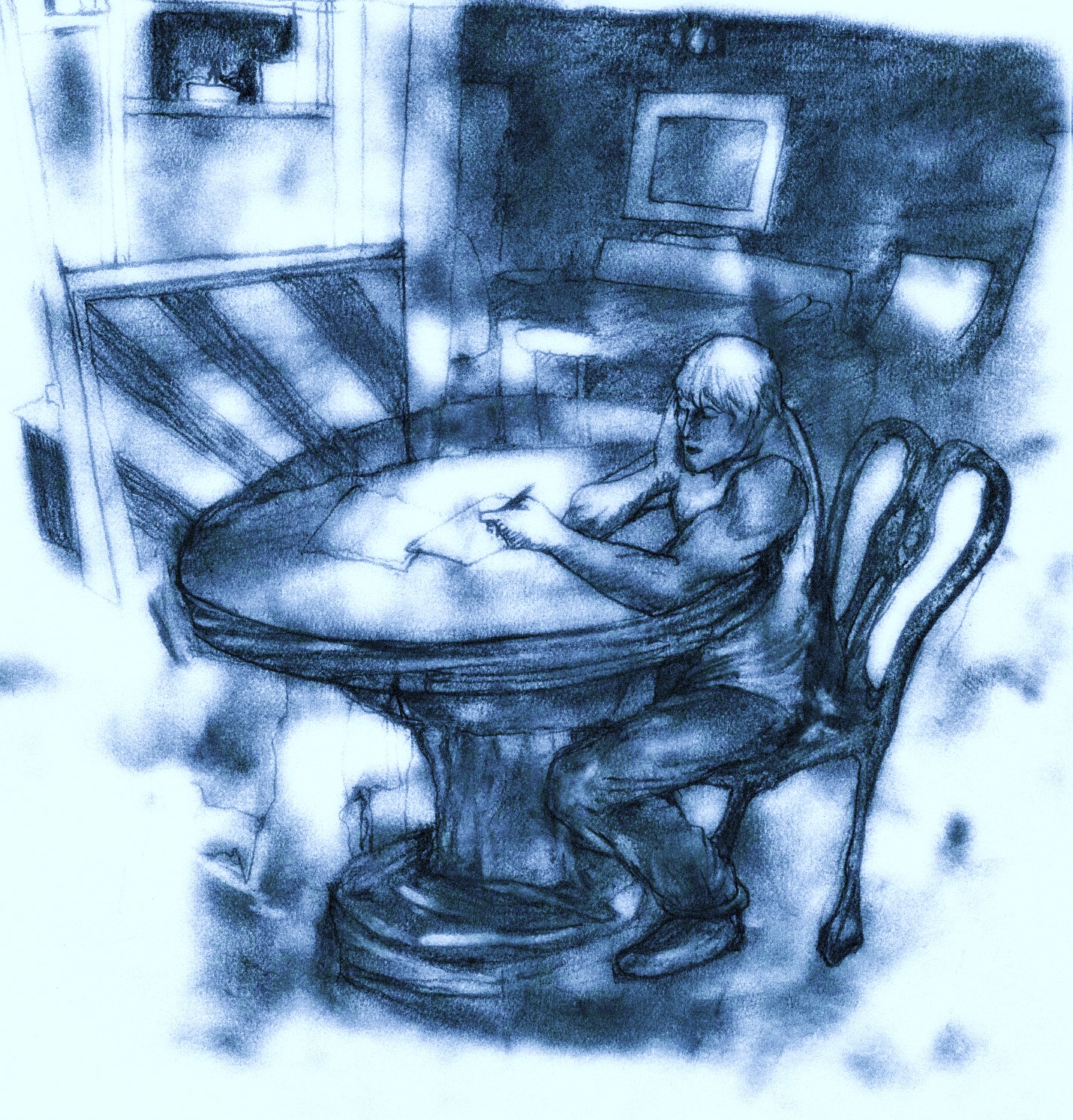 Flick- Die writing at table- blue